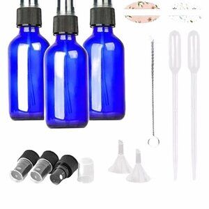 12pc Blue Glass Empty 2oz 60ml Spray Bottle with Funnel for Essential Oils